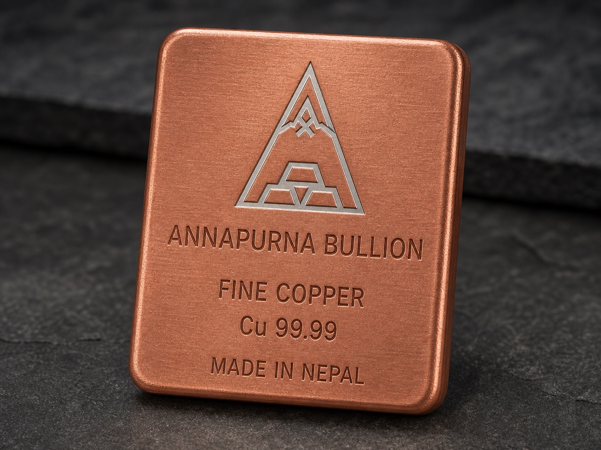 Annapurna Bullion fine copper bar with silver logo inlay